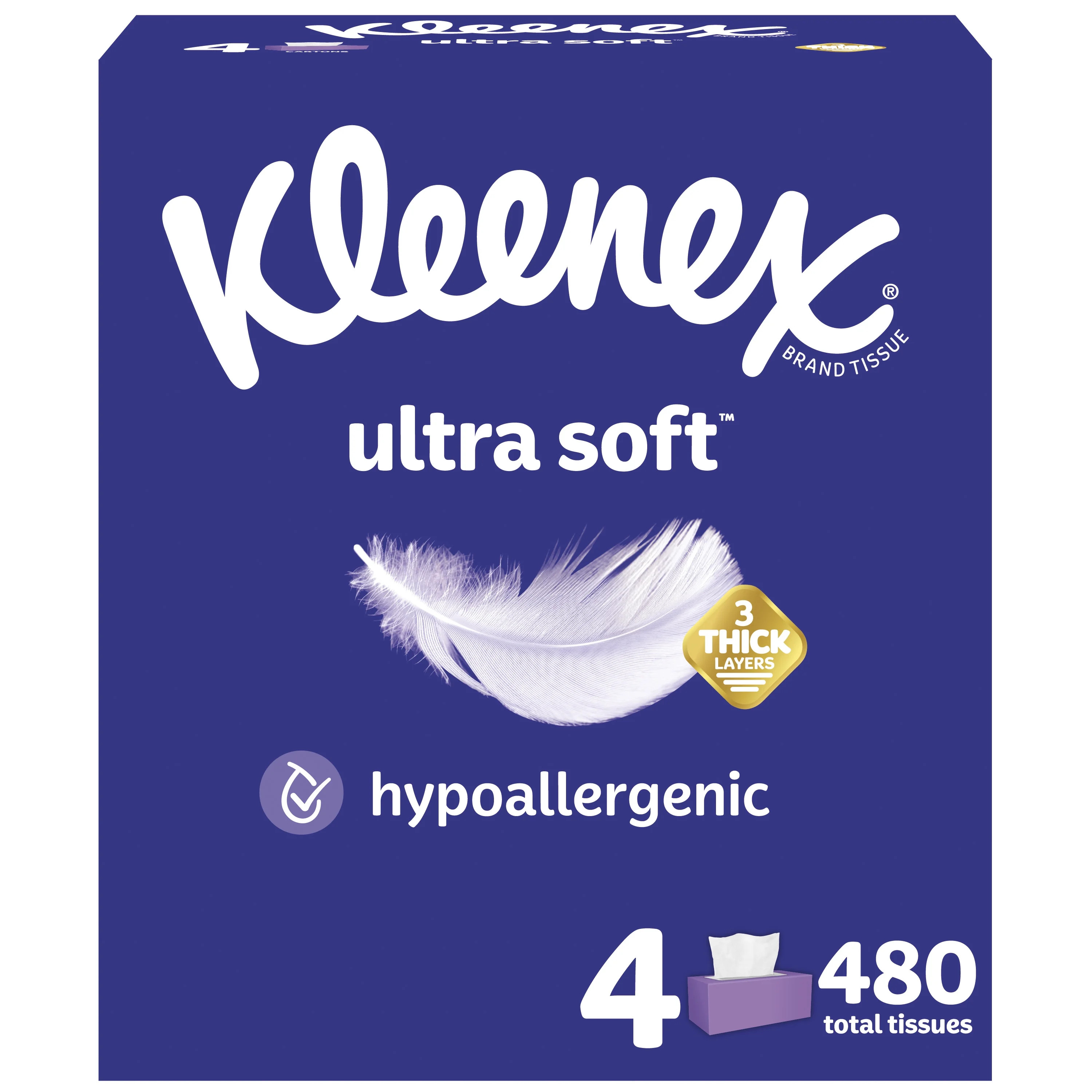 Kleenex Ultra Soft Facial Tissues, 4 Flat Boxes, 120 White Tissues per Box, 3-Ply | Walmart (US)