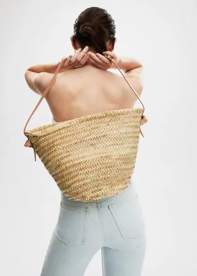 Leather basket bag nude - Woman - One size - MANGO | MANGO (UK)