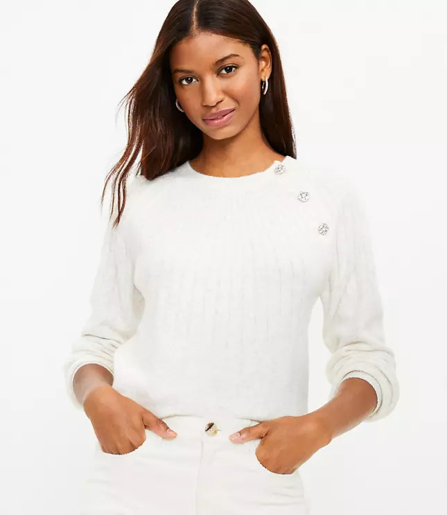 Petite Jeweled Button Trim Sweater | LOFT
