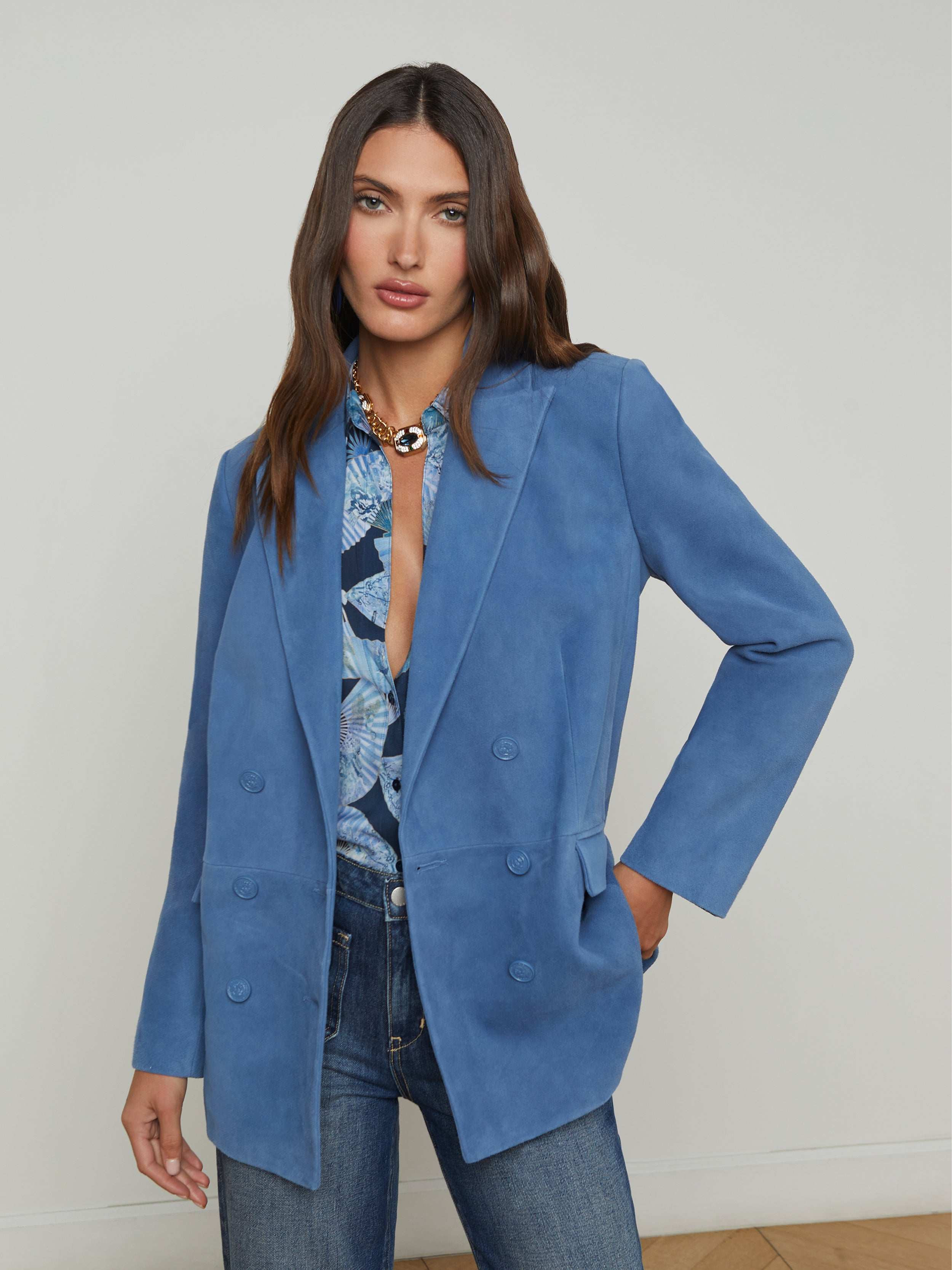 L'AGENCE - Aimee Suede Blazer in Blue Horizon | L'Agence