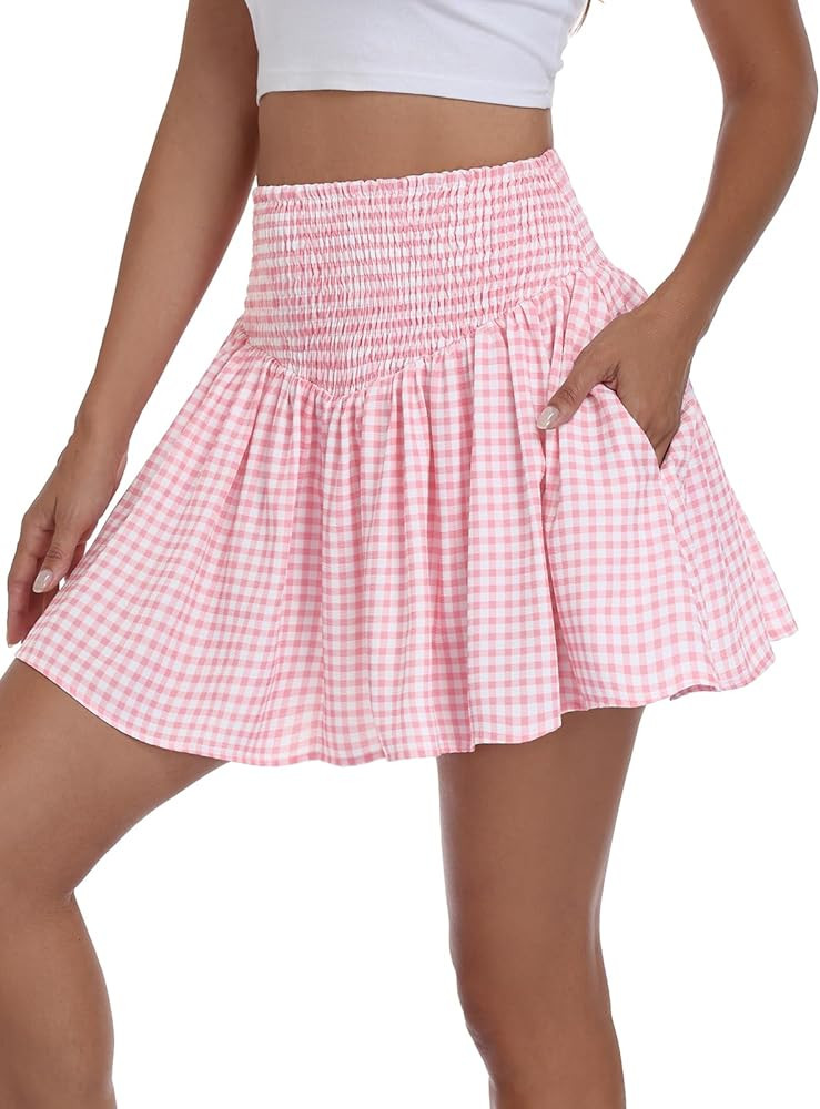 Vigorics Women’s High Waisted Smocked Mini Skirt Casual A-Line Skorts Built-in Shorts for Summe... | Amazon (US)