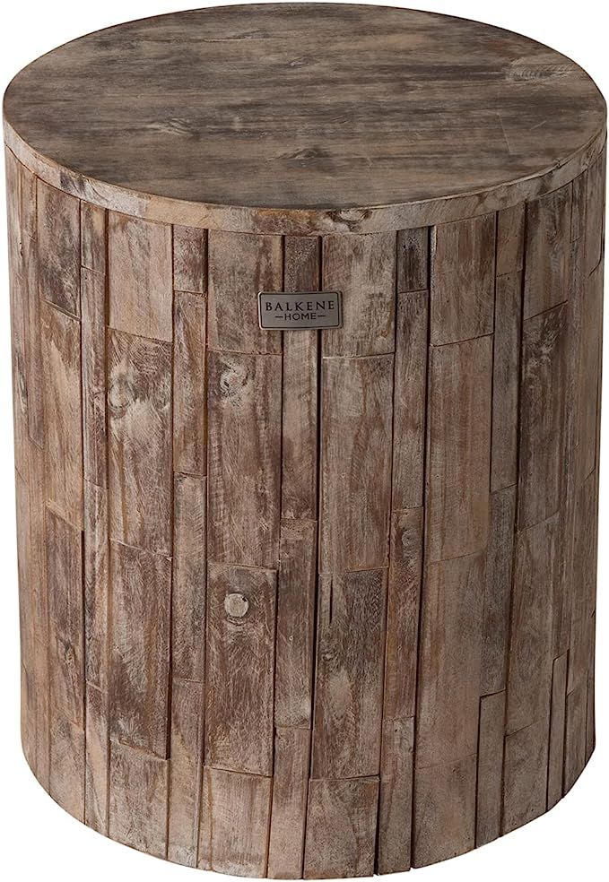 Patio Sense Elyse Round Rustic Garden Stool | Wood Outdoor Porch Poolside Seating and End Table | Amazon (US)