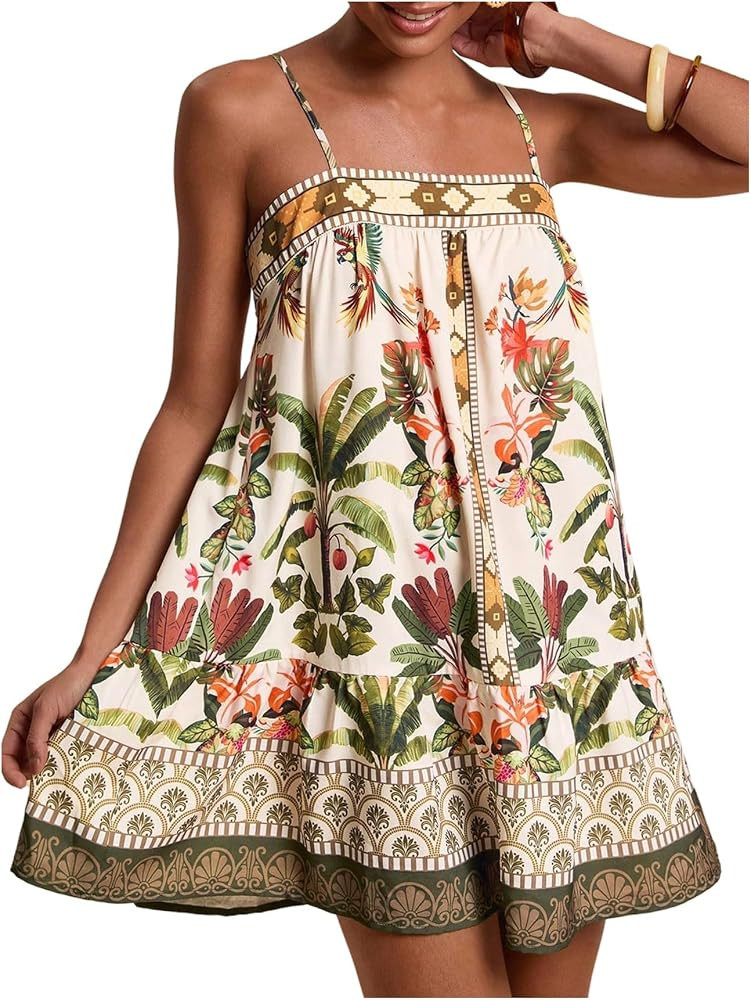 Floerns Women's Sleeveless Cami Dress Floral Flounce Hem Summer Short Dresses | Amazon (US)