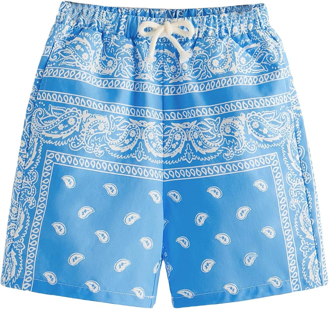 SOLY HUX Boy's Summer Boho Paisley Print Drawstring High Waisted Shorts | Amazon (US)