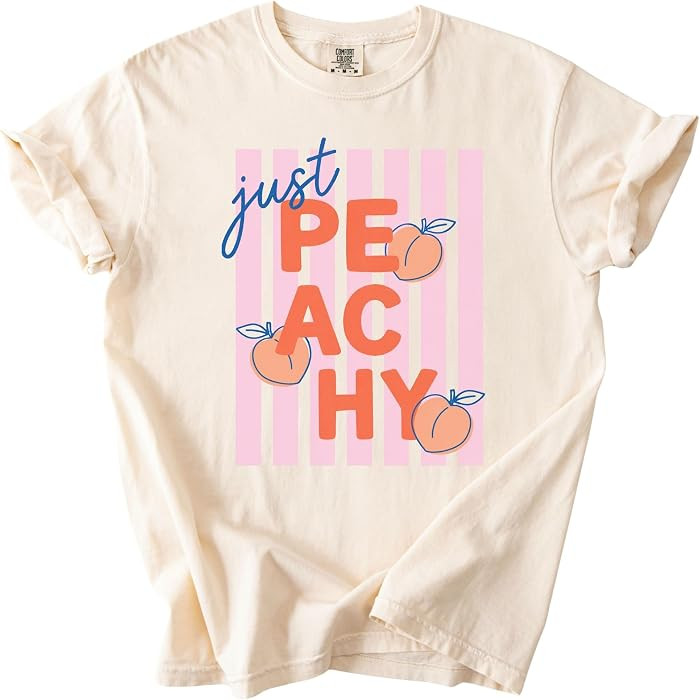 FITIN Just Peachy Garment-Dyed T-Shirt Cute Aesthetic Peach Graphic Tee Vintage Summer Trendy Uni... | Amazon (US)