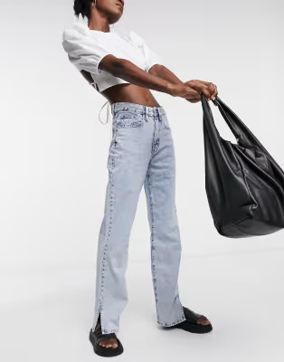 Waven straight leg jeans with side slit in vintage light blue | ASOS (Global)