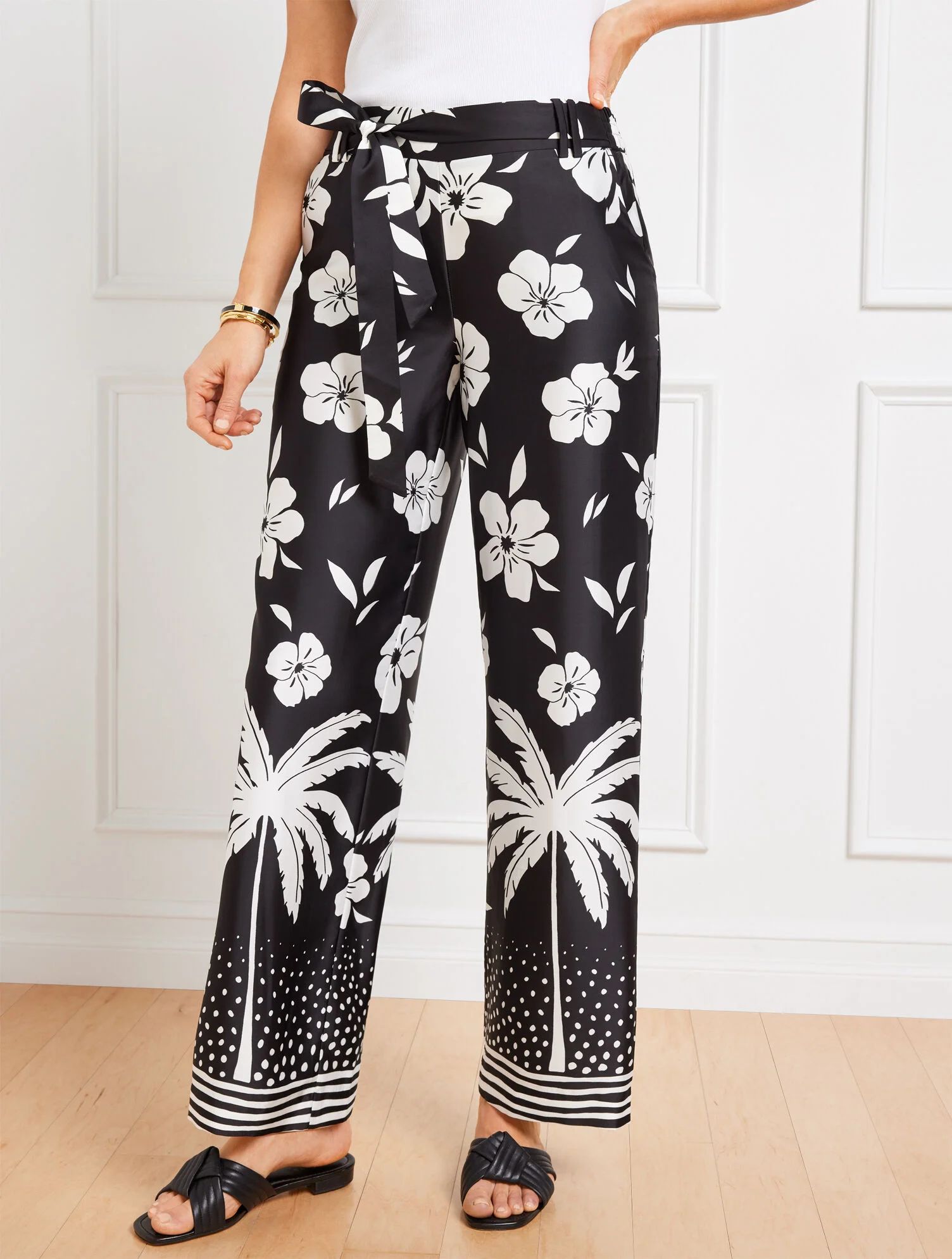 Tie Waist Wide Leg Pants - Palm Beach Border | Talbots