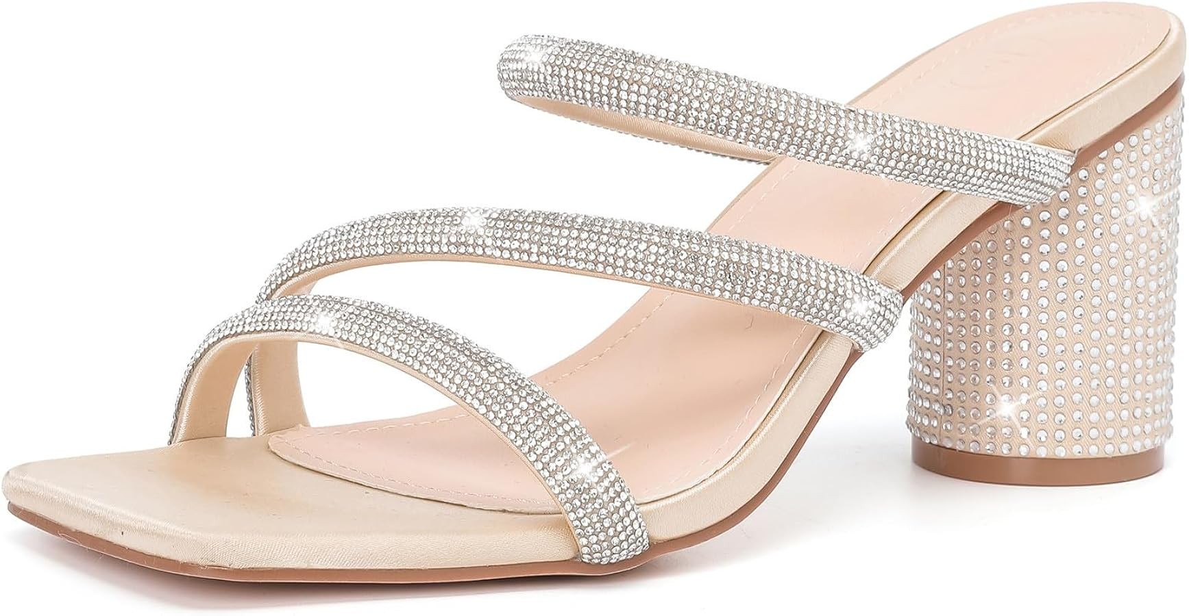 DADAWEN Women's Rhinestone Heeled Sandals Square Toe Strappy Chunky Block Heels for Women Comfort... | Amazon (US)