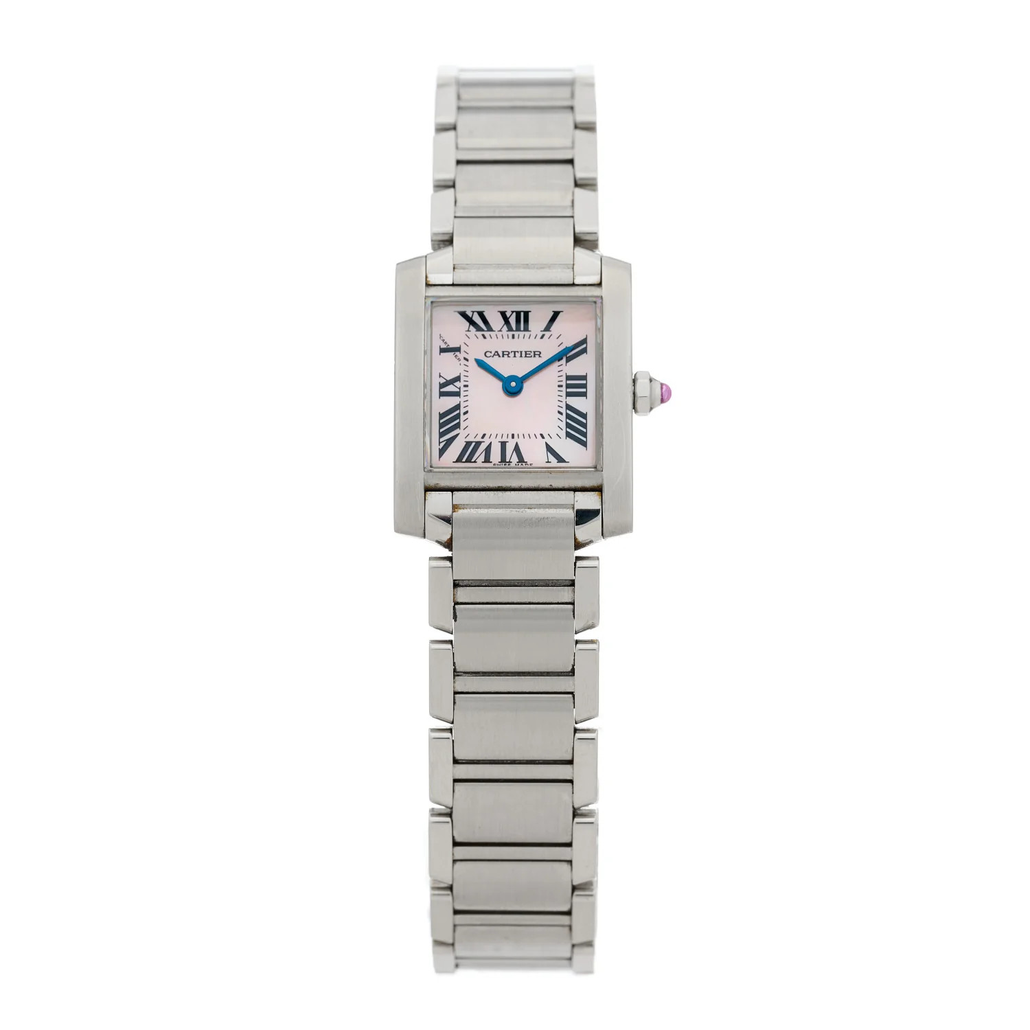 Stainless Steel Pink Mother of Pearl 20mm Tank Francaise Quartz Watch | FASHIONPHILE (US)