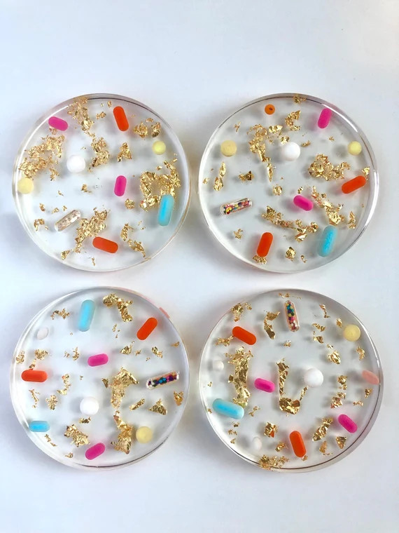 Gold Leaf Pill Coasters  Set of Four  Rainbow Pill Resin - Etsy | Etsy (US)
