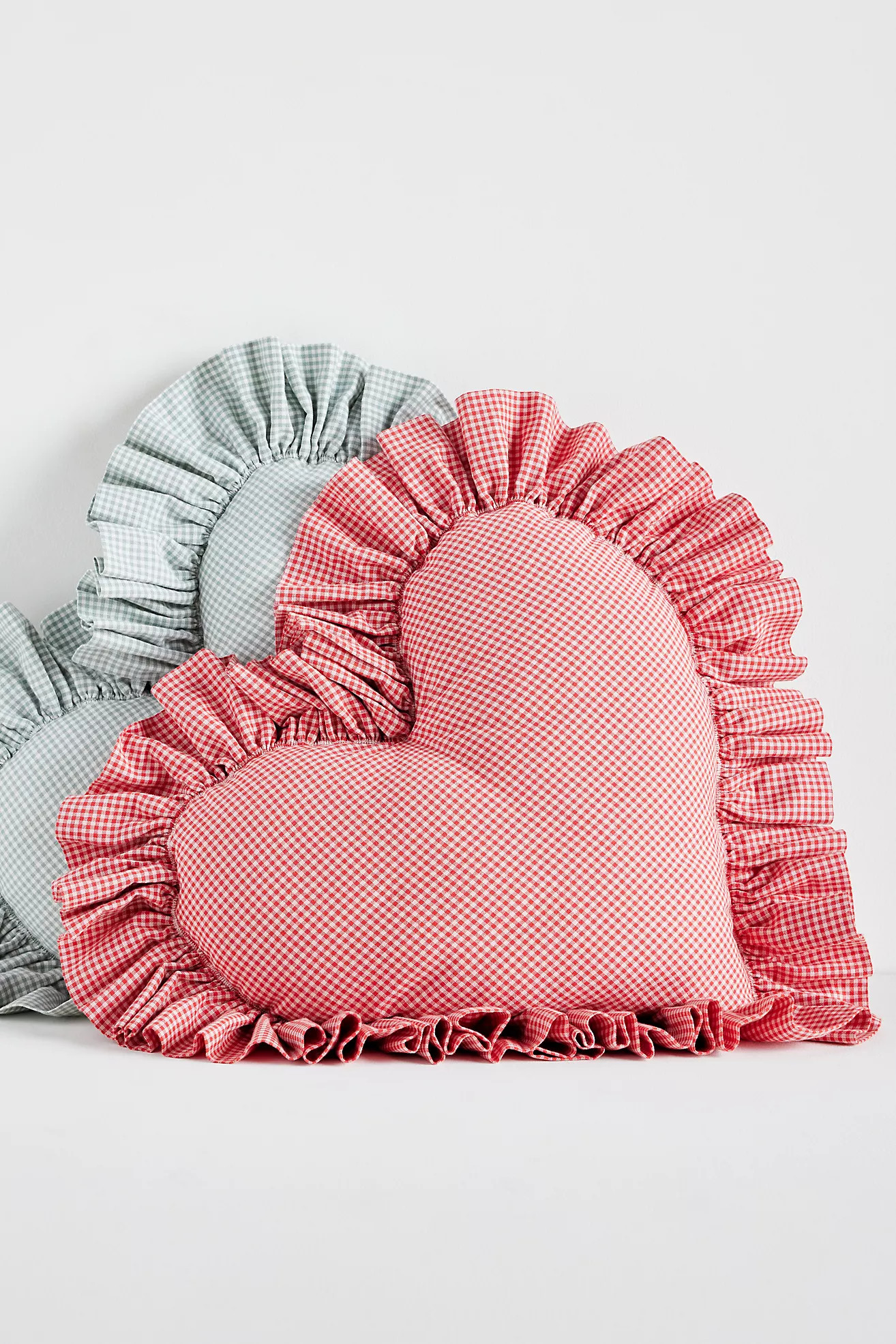 Gingham Cotton Ruffle Heart Pillow | Anthropologie (US)