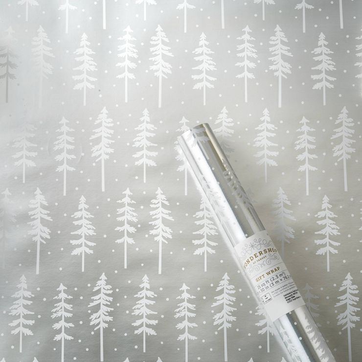 25 sq ft Trees Gift Wrap White/Silver - Wondershop™ | Target