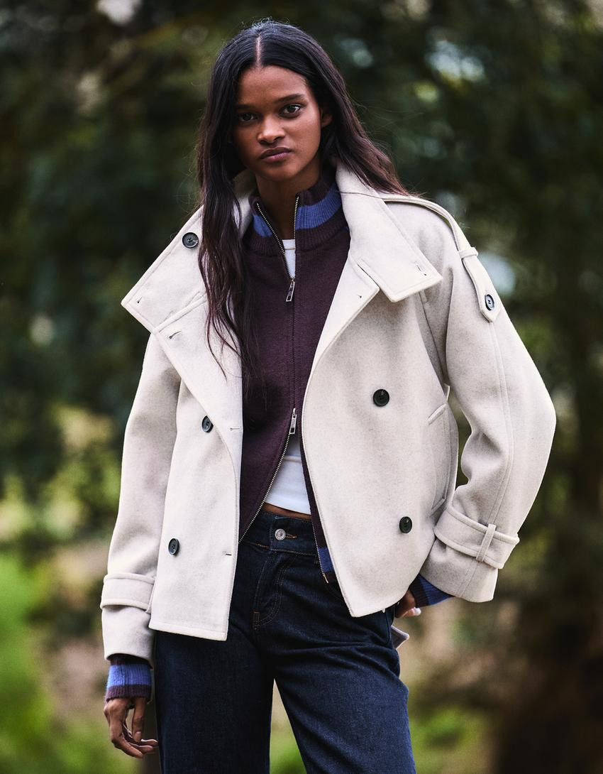 Soft-touch funnel neck trench jacket | Bershka UK