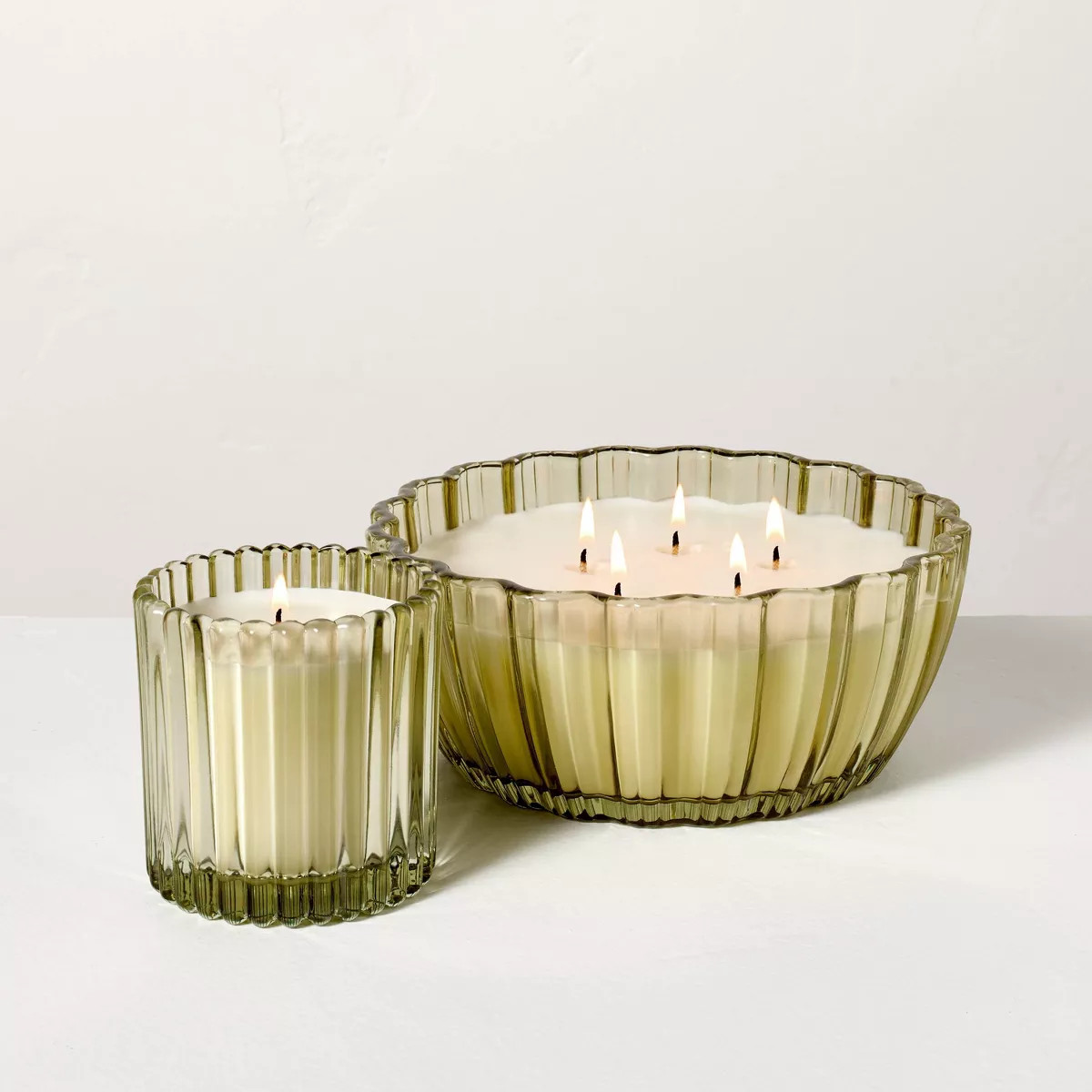 Ribbed Glass Cedar and Lemon Jar Candle Green 8.5oz - Hearth & Hand™ with Magnolia | Target