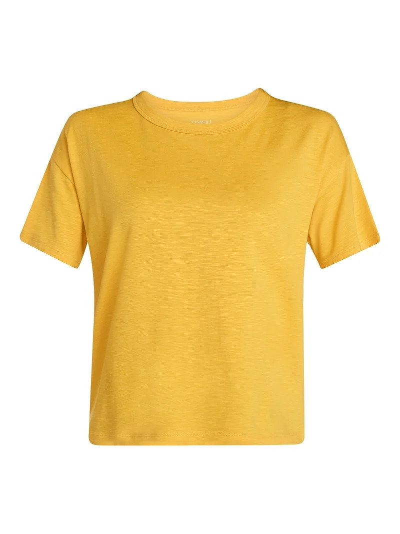 Time and Tru Women's Boxy Slub Tee with Short Sleeves, Sizes XS-XXXL | Walmart (US)
