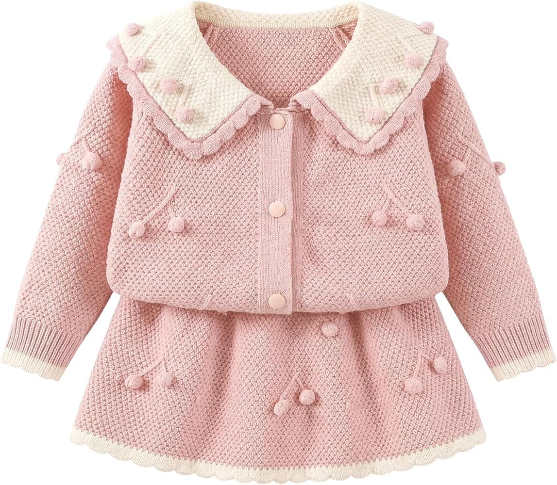 JiAmy Girls Cardigan Skirt Sets Toddler Knit Sweater and Skirt 2 Piece Winter Fall Outfit 1T-8Y | Amazon (US)