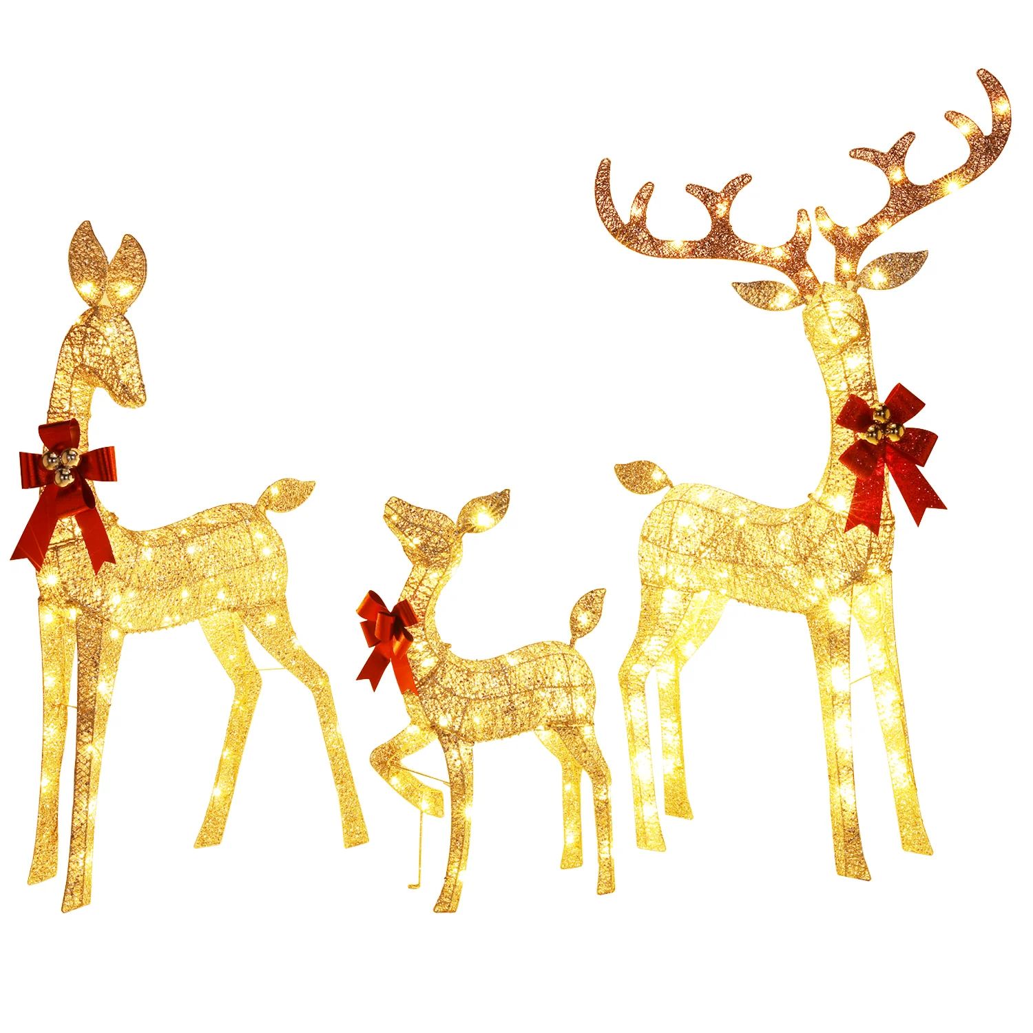 3-Piece Large Lighted Christmas Deer Family Set for Outdoor Yard Holiday Christmas Decor w/ 210 L... | Walmart (US)