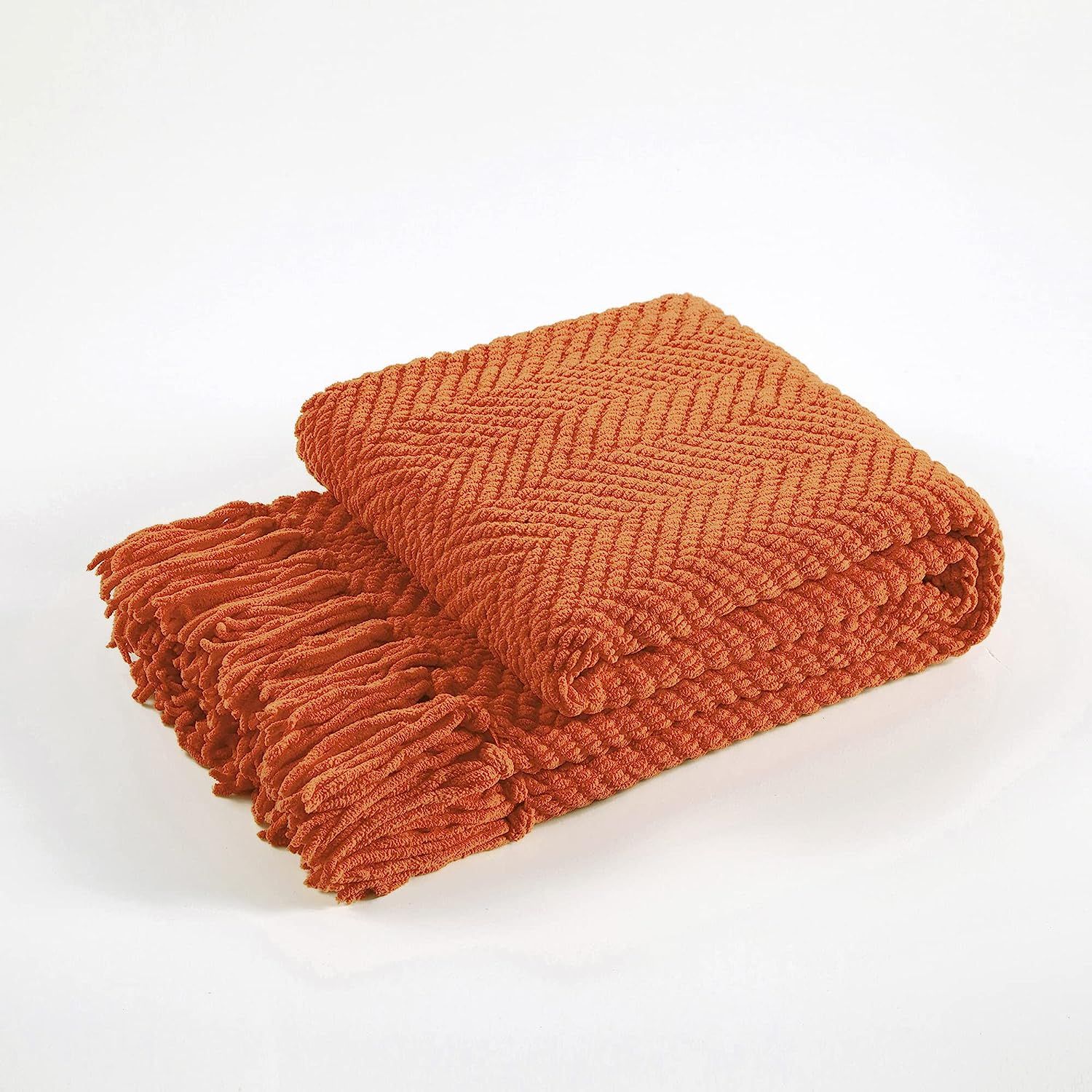 Bytide Throw Blanket for Couch Soft Knitted Textured Couch Cover Orange Tweed Blanket with Fringe... | Amazon (US)