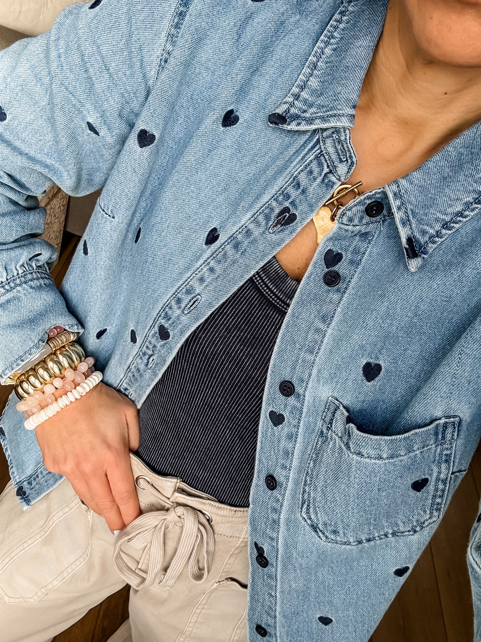 Small denim shirt. 25 cargo pants. Sneakers size down. Valentine’s Day outfit.



#LTKOver40 #LTKValentine