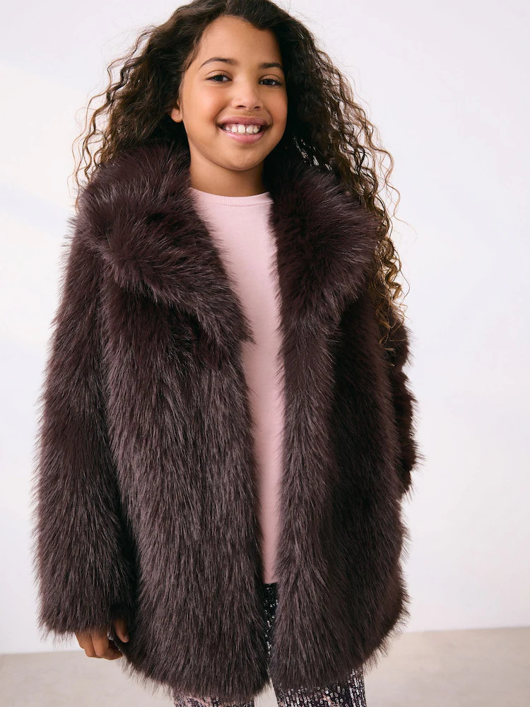 Chocolate Brown Faux Fur Coat (3-16yrs) | Next US