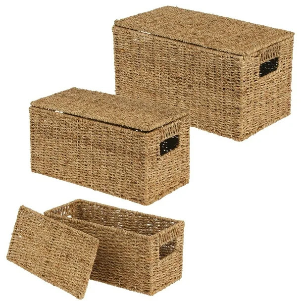 mDesign Natural Woven Seagrass Closet Storage Organizer Basket Bin with Removeable Lids to use in... | Walmart (US)