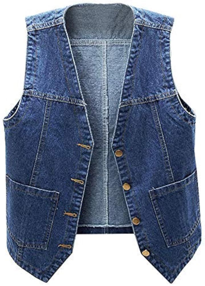 Ladyful Women's Sleeveless Denim Vest V Neck Button Down Jean Waistcoat Jacket | Amazon (US)