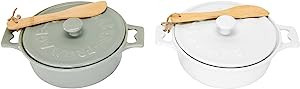 Creative Co-Op Farmhouse Round Lidded Stoneware Brie Bakers with Wood Spreaders, White and Mint G... | Amazon (US)