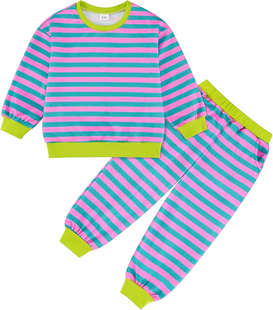 Toddler Girls Clothes Set Long-Sleeved Stripe Sweatshirts Top with Pants 2-Pcs Kids Fall Winter O... | Amazon (US)
