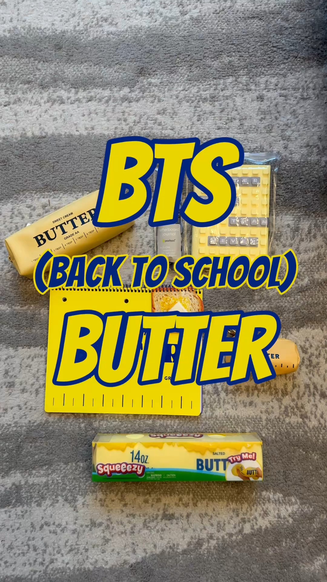 My girl was so excited to put this BTS (Back to School) Butter reel together with me!  Not only does she LOVE @bts.bighitofficial , she loves her @sunnydaysent Butter Squishy too making this the perfect little set to get her excited about her upcoming school year!

* Notebook - $2.99
* Journal - $9:99
* Pencil Bag - $7.47
* Squishy - $5.99
* Purse Charm - $5 (from previous Bullseye Playground season)

#bts #viral #trending #cute #new

#LTKmomlife #LTKKids #LTKHome