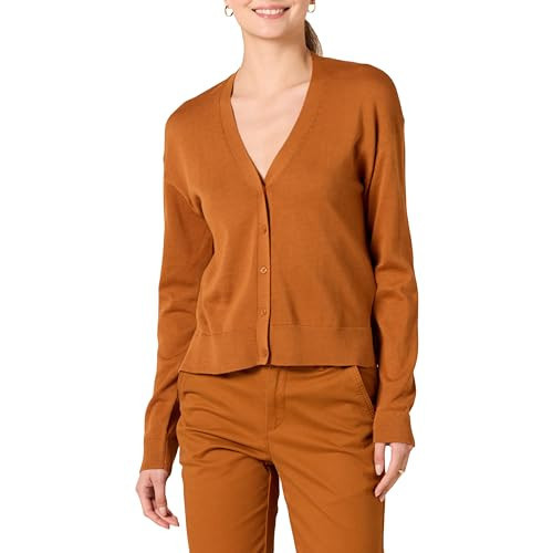 Amazon Essentials Women's V-Neck Lightweight Cropped Relaxed-Fit Cardigan Sweater, Caramel, Large | Amazon (US)