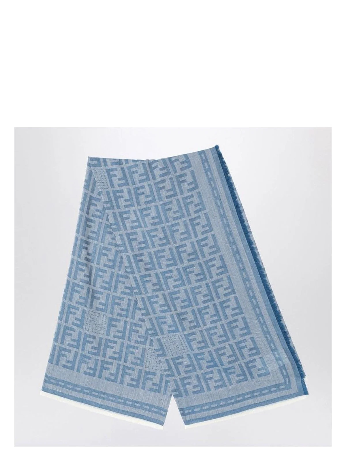 Fendi Women's Blue Ff Jacquard Wool Stole in Light Blue | FXT069AUM1 Color F0RU7 | LOZURI