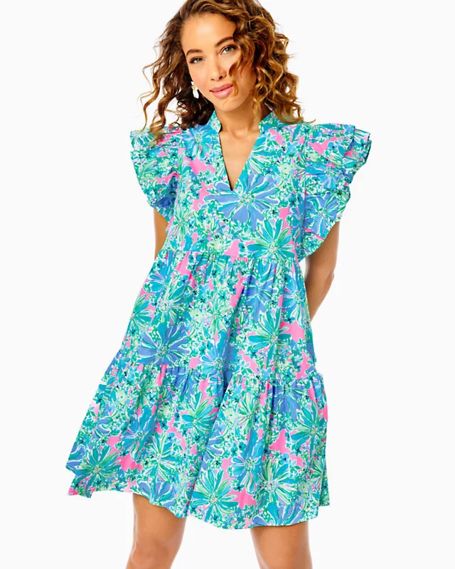 Aldena Ruffle Sleeve Cotton Dress | Lilly Pulitzer