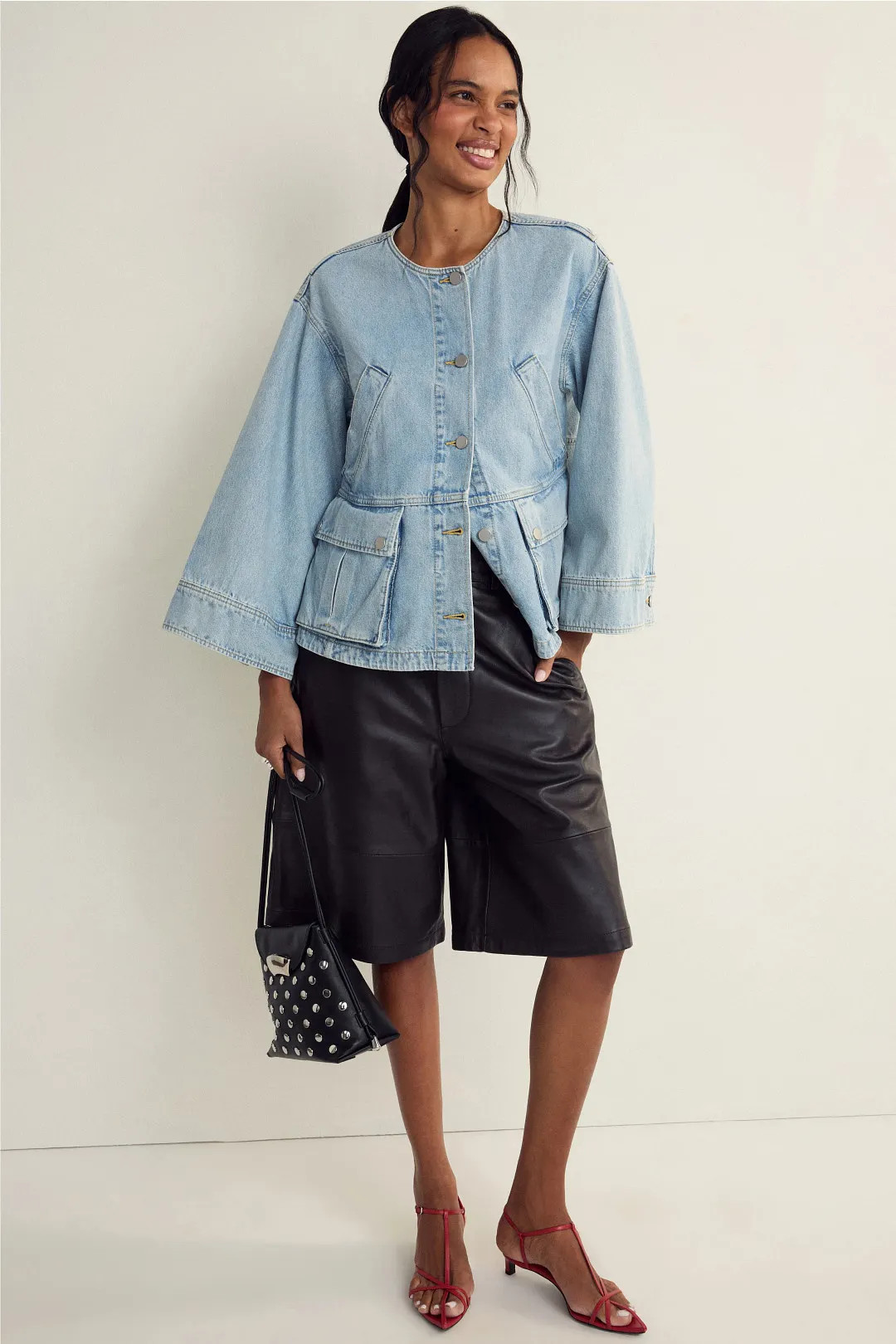 Denim Collarless Jacket | Rent the Runway