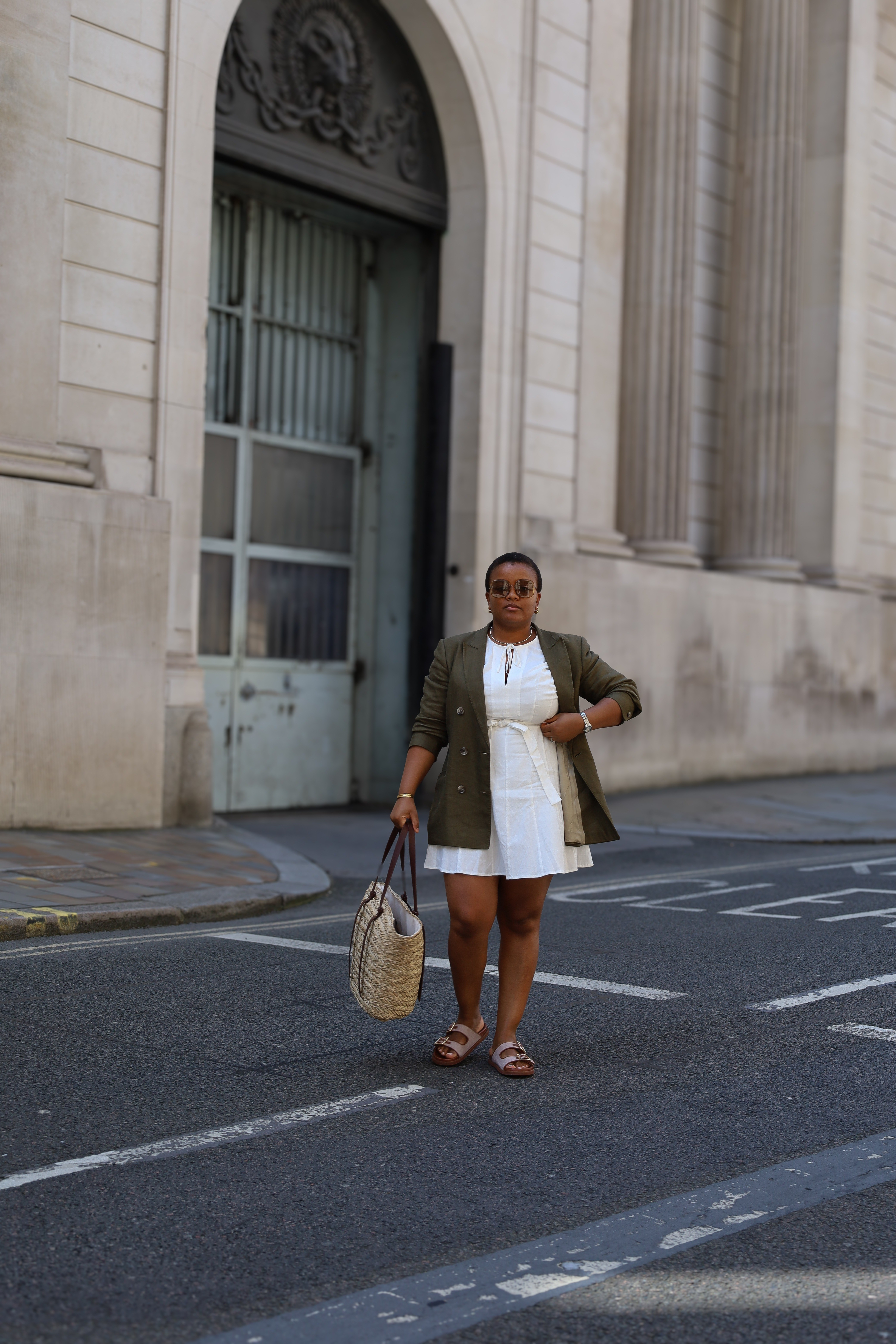 Linen dress + straw bag + sandals + a blazer because the UK weathers calls for it.Simple summer outfit inspiration.

#LTKsummer #LTKeurope #LTKstyletip