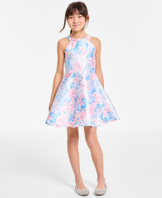 Rare Editions Big Girls Halter Floral Mikado Social Dress - Macy's | Macy's