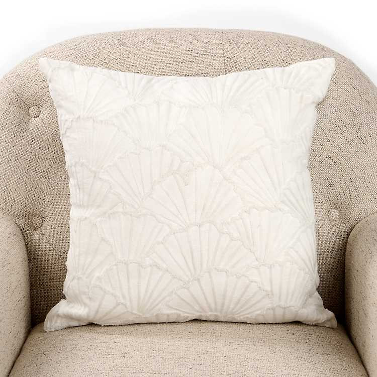 White Embroidered Seashell Pillow | Kirklands