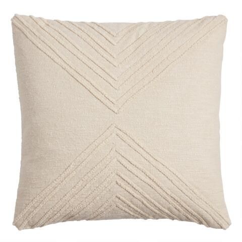 Ivory Geometric Embroidered Throw Pillow | World Market