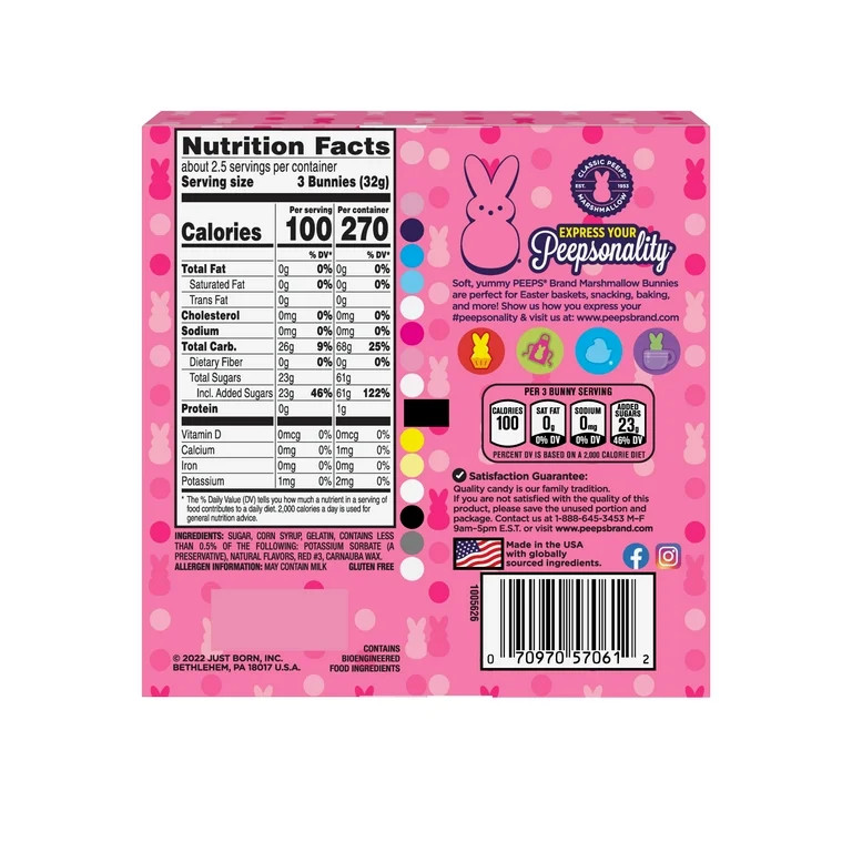 PEEPS, Pink Marshmallow Bunnies Easter Candy, 8 Count (3.0 Ounces) | Walmart (US)