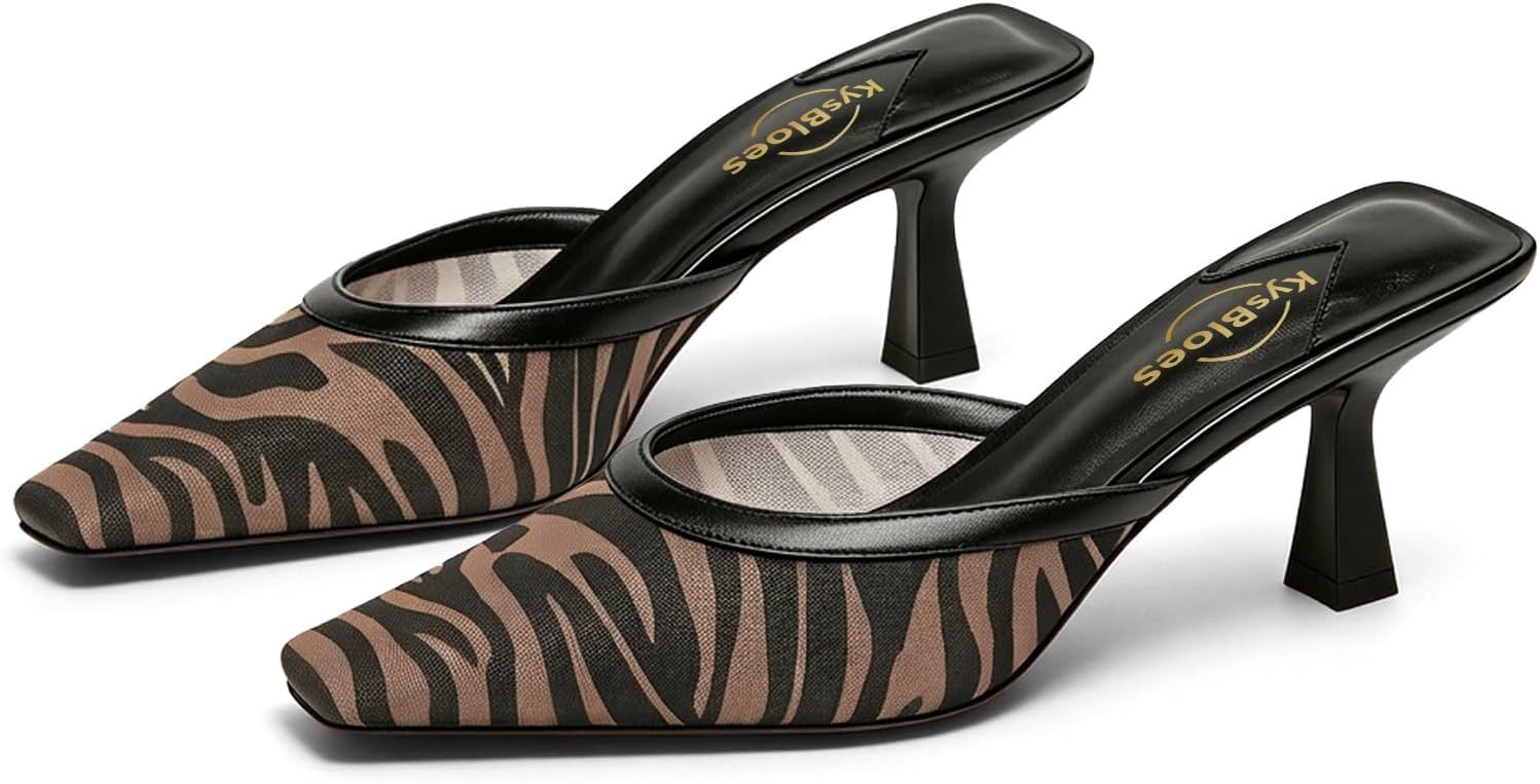 Mesh Kitten Heel Mules for Women Square Toe Slides Slip On Backless | Amazon (US)