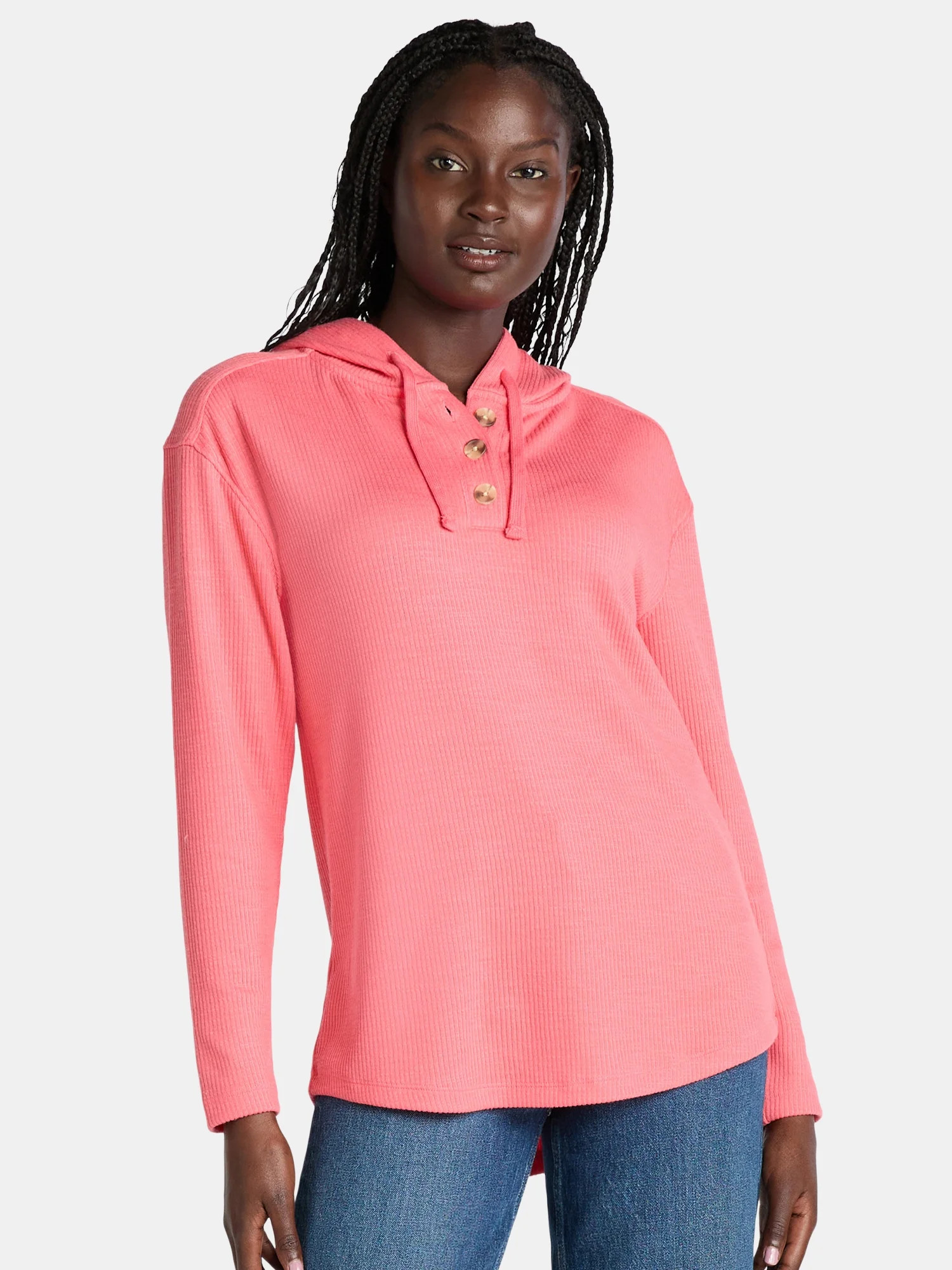 Time and Tru Women's Ribbed Tunic Hoodie, Sizes S-XXXL | Walmart (US)