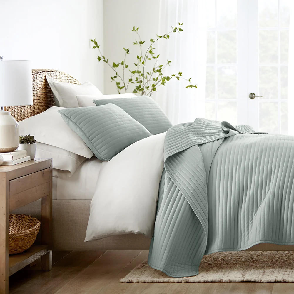 3-Piece Stripe Stitch Quilted Coverlet Set | Linens and Hutch