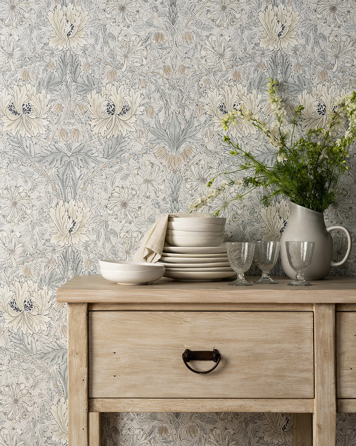 Morris & Co. x McGee & Co. Honeysuckle & Tulip Slate Blue Wallpaper | McGee & Co. (US)