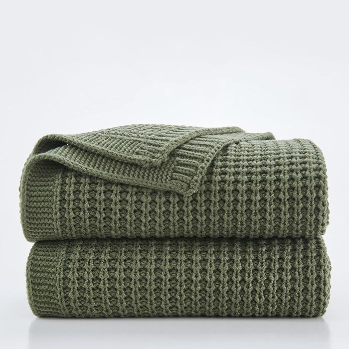 Douceur Olive Green Throw Blanket Cable Knit Fisherman's Rib Stitch Pattern 50"X60" | Amazon (US)