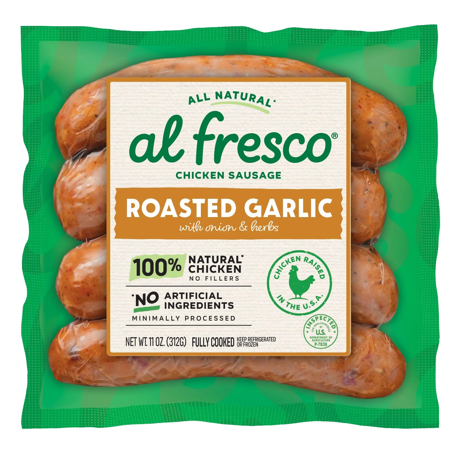 Al Fresco Roasted Garlic Chicken Sausage, 4 Count, 11 oz | Walmart (US)