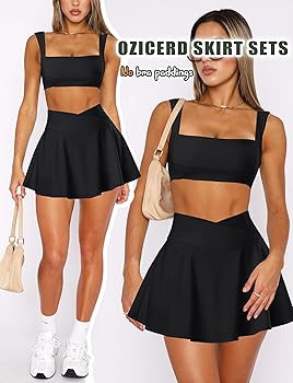 Two Piece Tennis Skirt Sets for Women 2 Piece Mini Skirt Set Going out Golf Skort Athletic Skirt | Amazon (US)