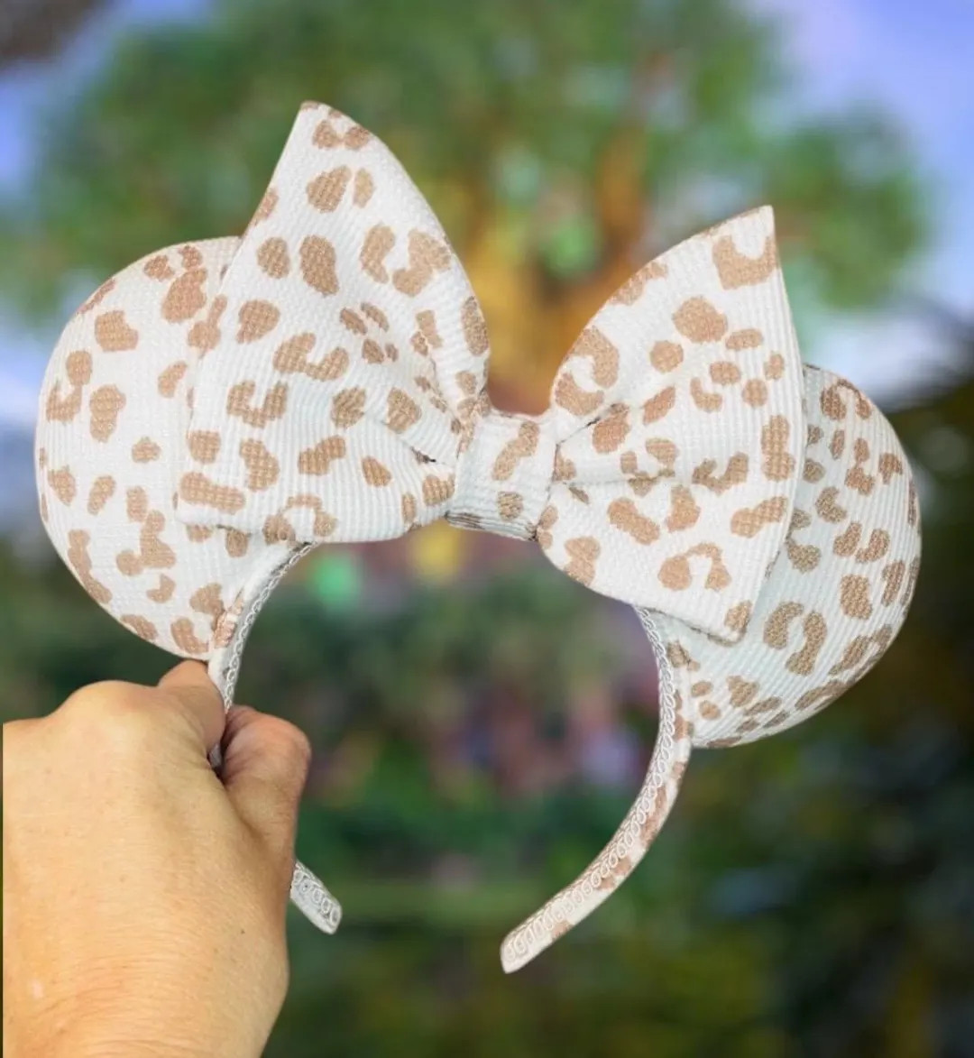 Neutral Ivory Brown Leopard Print Knit Ears, Safari Animal Kingdom Minnie Headband, Cream Beige E... | Etsy (US)