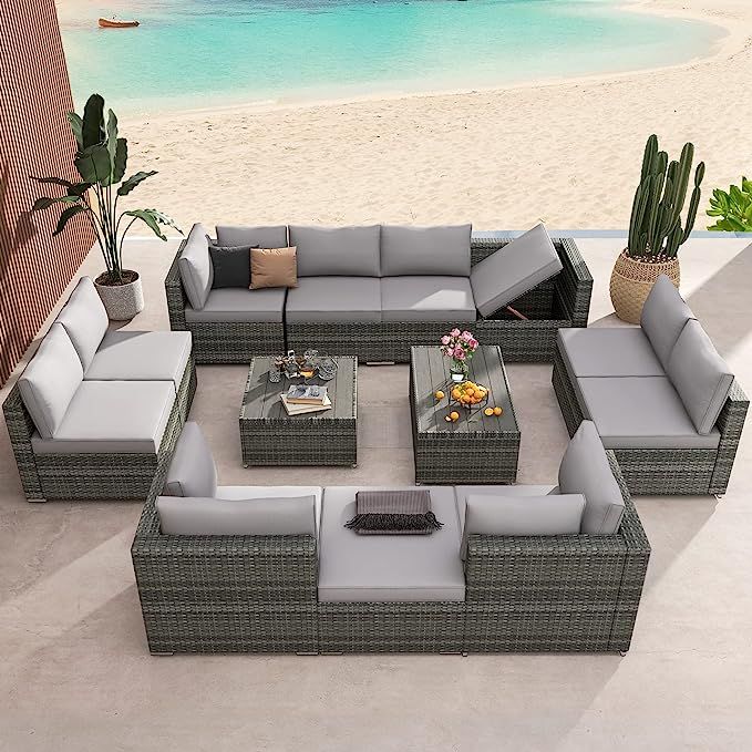 GYUTEI 13 Pieces Patio Furniture Set Sectional Rattan Sofa Set with 7 Positions Adjustable Bracke... | Amazon (US)