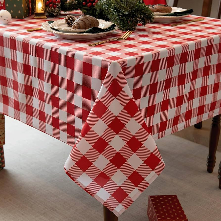 Waterproof Checkered Tablecloth Fabric - Rectangle 58x84 Inch Classic Gingham Buffalo Plaid Table... | Amazon (US)