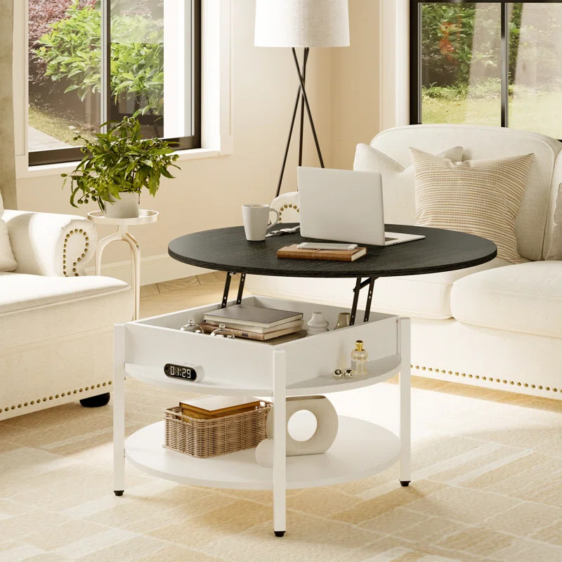 Wynny 27"W Lift-Top Wood Coffee Table, Small Round Cocktail Table with Storage | Wayfair North America
