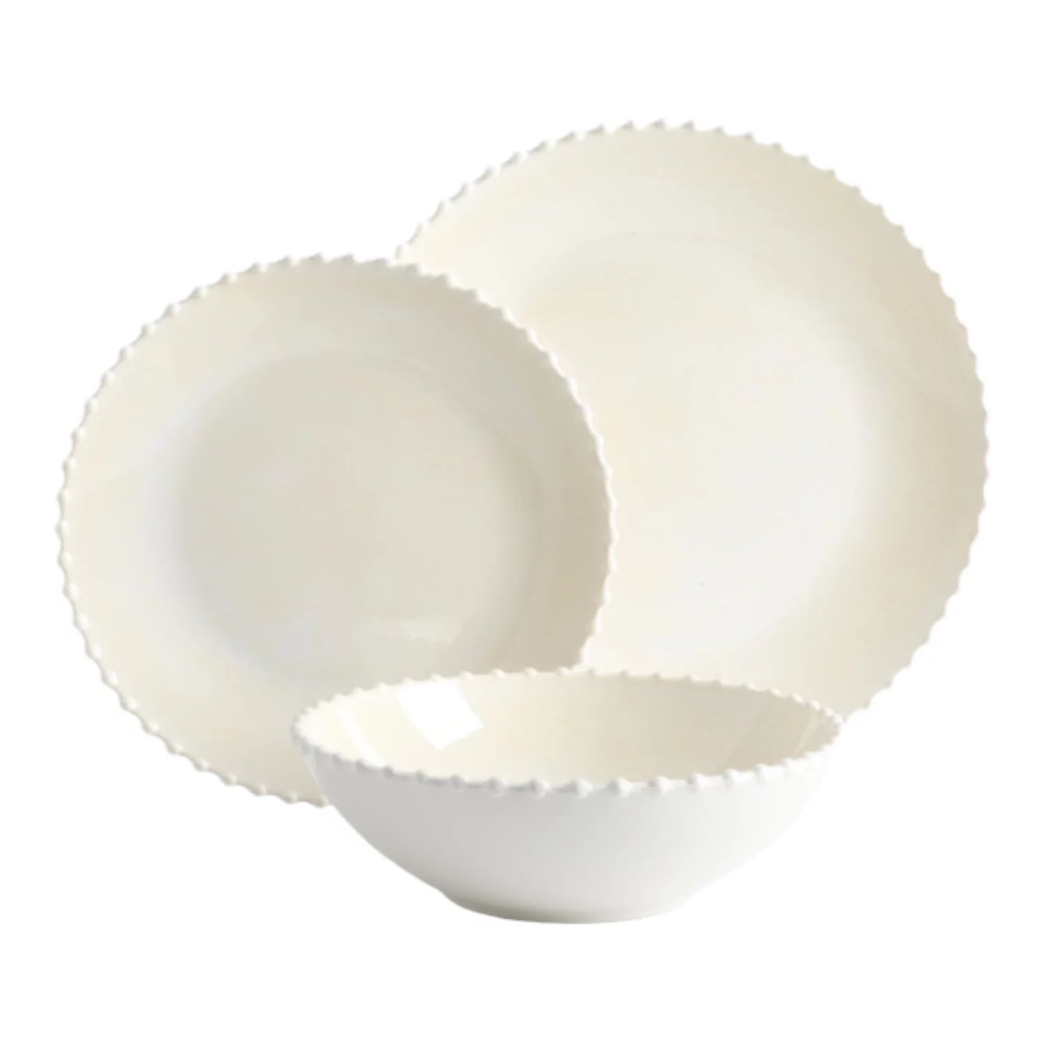 Martha Stewart Beaded Melamine 12-Piece Dinnerware Set - Cream - Walmart.com | Walmart (US)
